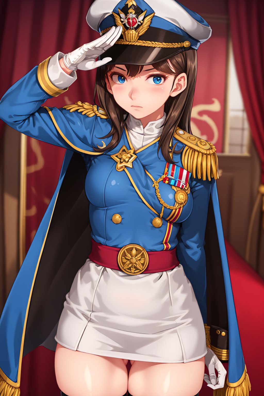 00120-998599786-, cowboy shot, solo focus, 1girl, expressionless, looking afar, salute with one hand, peaked cap, military uniform, epaulettes,.jpg